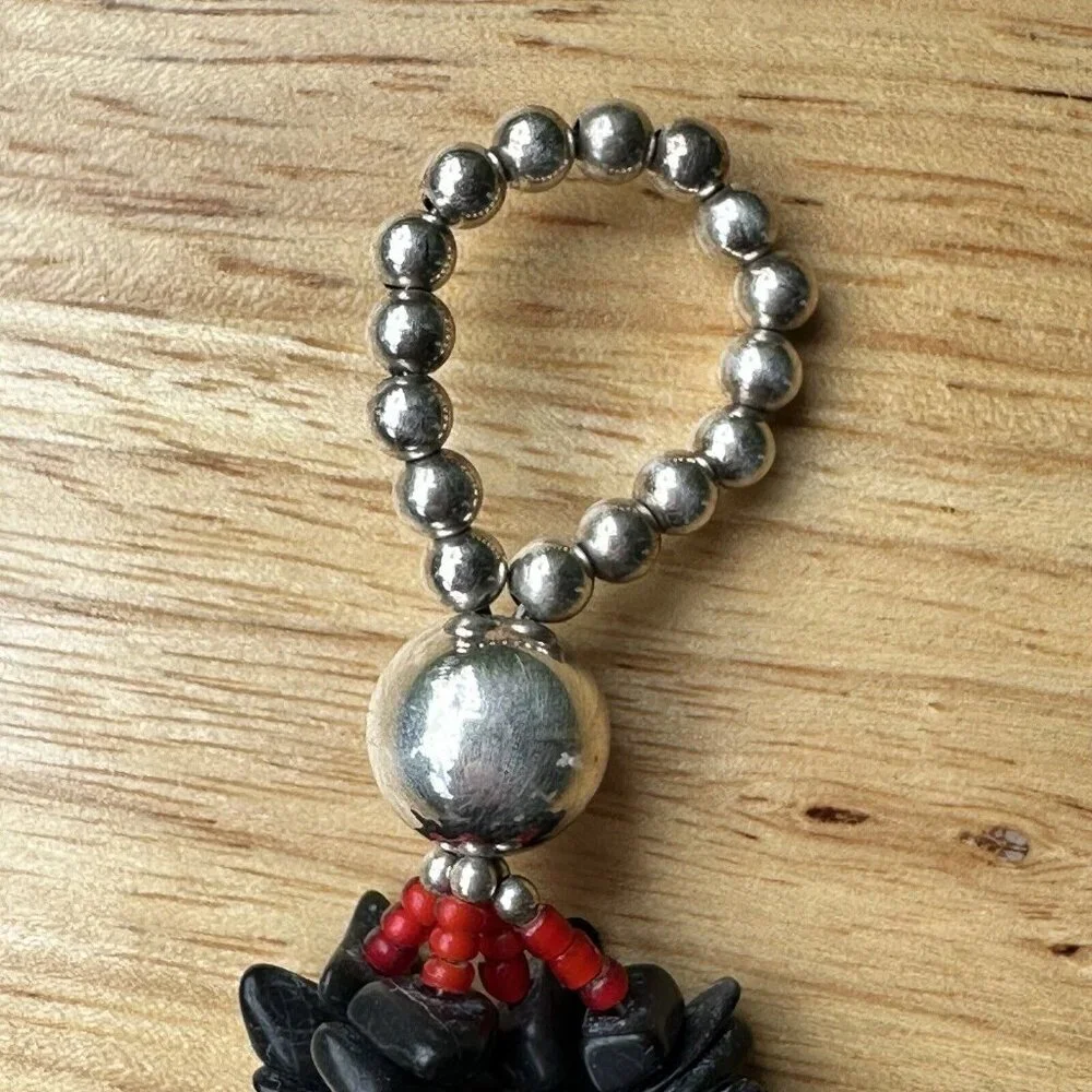 VTG‎ Flower Sterling Silver Bracelet Buffalo Nickel Clasp Black Onyx Red Beads